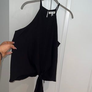 high neck black tie tank